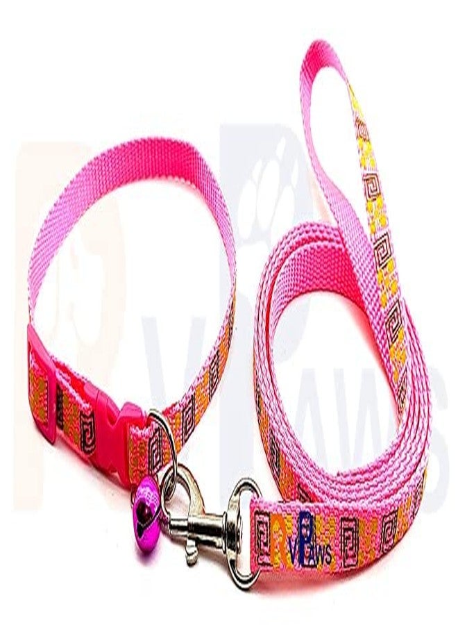 Pups&Pets 10 MM Puppy Collar and Leash Set - Puppy Printed Adjustable Nylon Collar with Leash for Cat and Puppy, Quick Release and Breathable Collar with Bell for Puppies, Small Dog & Cat (Pink) - Image 4